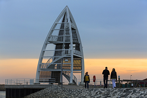 Observation Tower at Juist harbour, landmark, Juist Island, Nationalpark, North Sea, East Frisian Islands, East Frisia, Lower Saxony, Germany, Europe