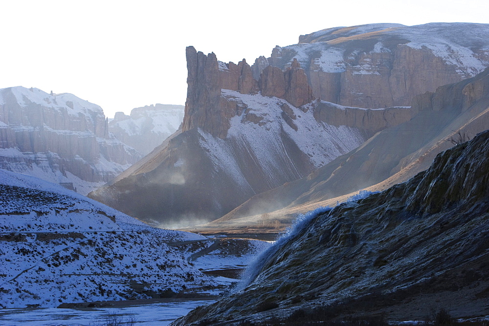 Water cascading down the travertine walls of Band-i-Haibat (Dam of Awe), Band-i-Amir, Bamian Province, Afghanistan