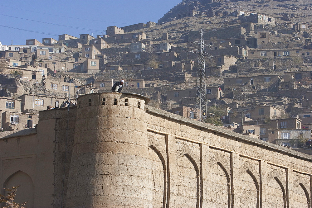 Workers restoring the northern garden walls at Bagh-i-Babur Shah (Babur's Garden) - Kabul,, Afghanistan