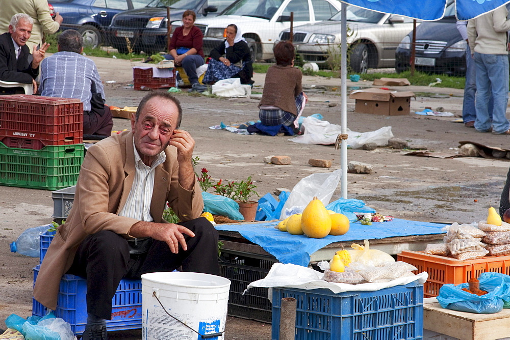 Fruit vendor at the market, Tirana, Albania
