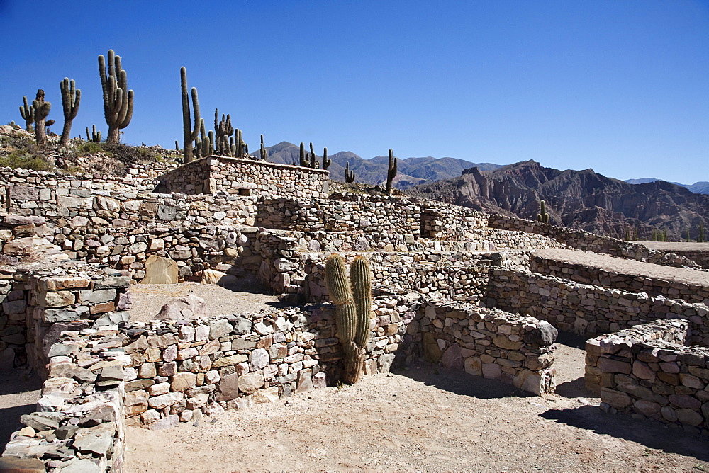 Pircas (stone fences) for llamas at the Pre-Columbian fortification of PucarâˆšÂ° de Tilcara, Jujuy, Argentina