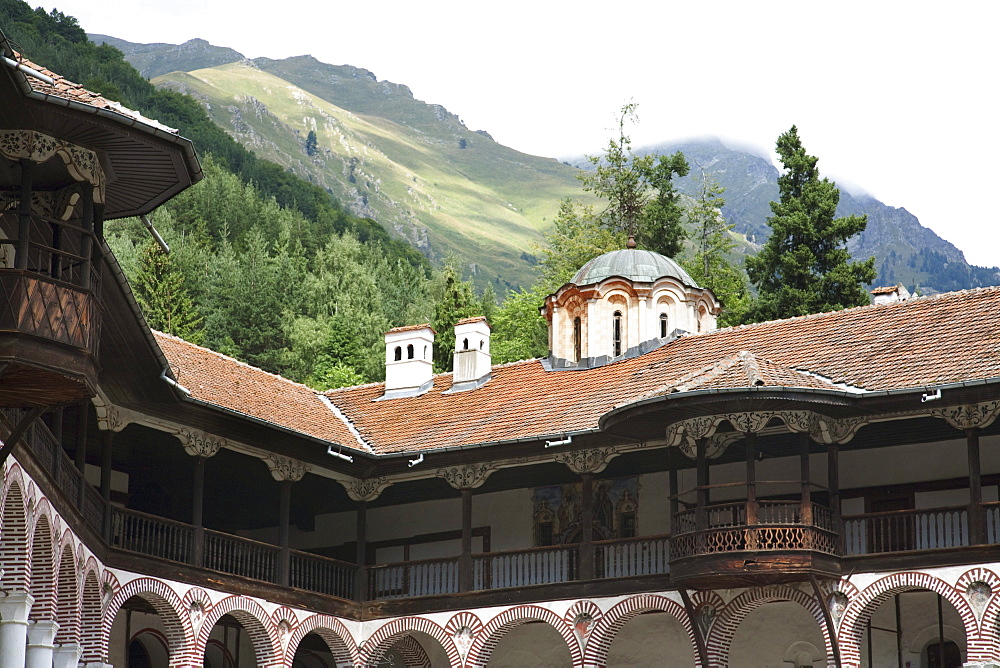 Interior courtyard, Rila Monastery, Blagoevgrad, Bulgaria