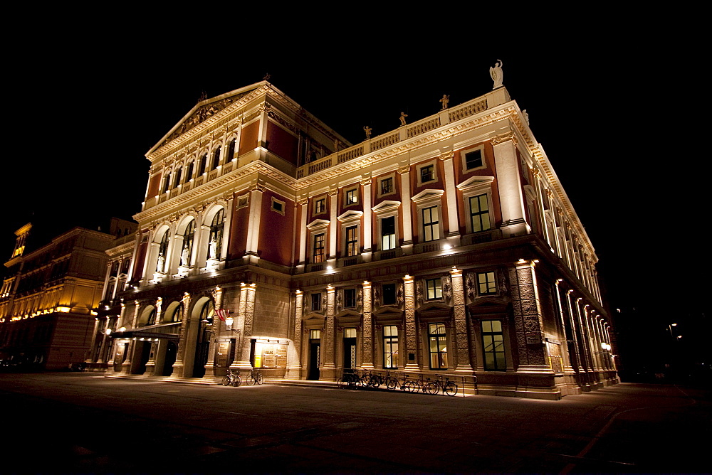 Musikverein concert hall at night, Vienna (Wien), Austria