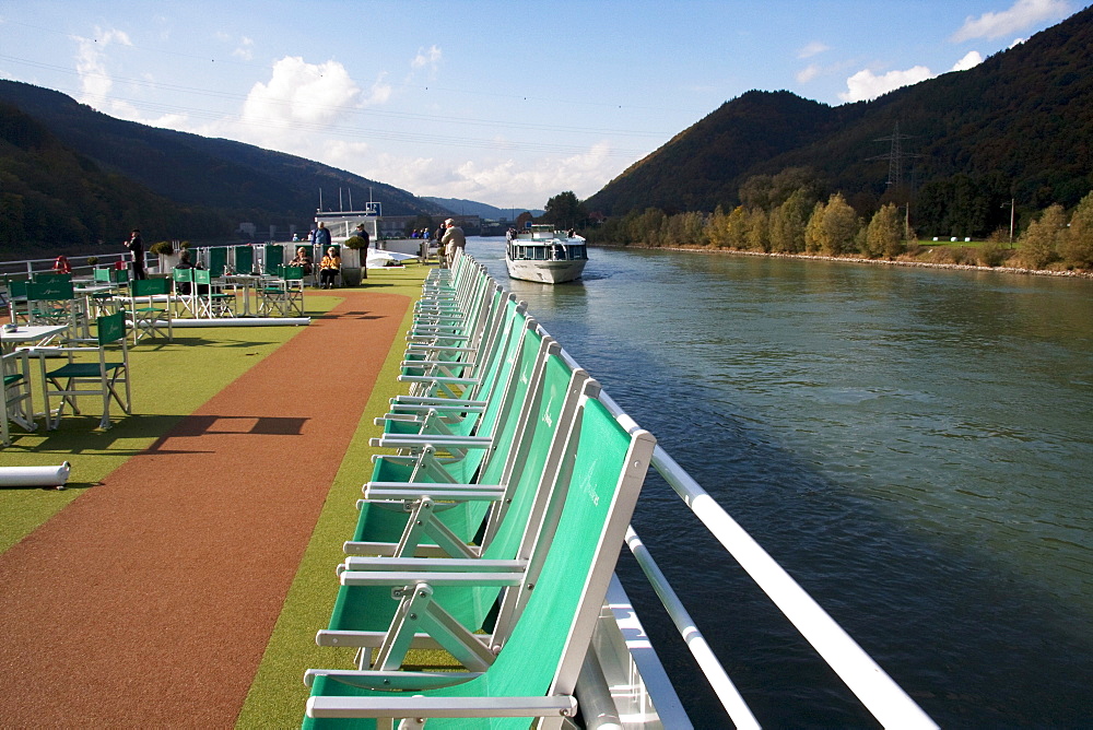 Amadeus Symphony Cruise boat on the Danube River near Jochenstein, Upper Austria, Austria