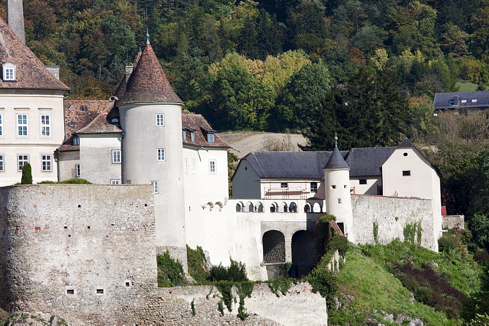 Schoenbuehel Castle, as seen from the Danube River in Wachau, Lower Austria, Austria