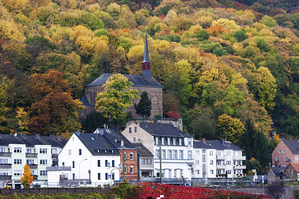 Church in Stolzenfels, as seen from the Rhine River, Rhineland-Palatinate, Germany