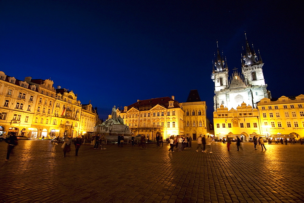 Old Town Square with the Church of Our Lady before Tyn at night, Prague, Czech Republic