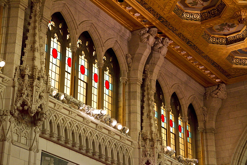 Stained glass windows of the Senate Chamber in the Centre Block of tthe Parliament Buildings, Ottawa, Ontario, Canada