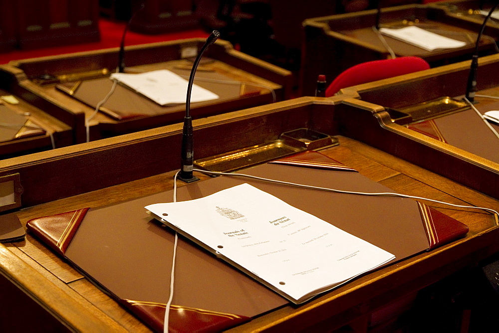 Desk in the Senate Chamber in the Centre Block of tthe Parliament Buildings, Ottawa, Ontario, Canada