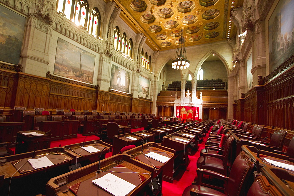 Senate Chamber in the Centre Block of tthe Parliament Buildings, Ottawa, Ontario, Canada