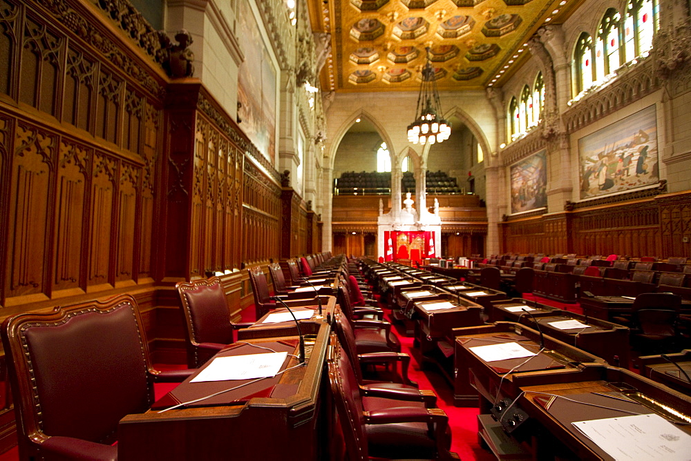 Senate Chamber in the Centre Block of tthe Parliament Buildings, Ottawa, Ontario, Canada