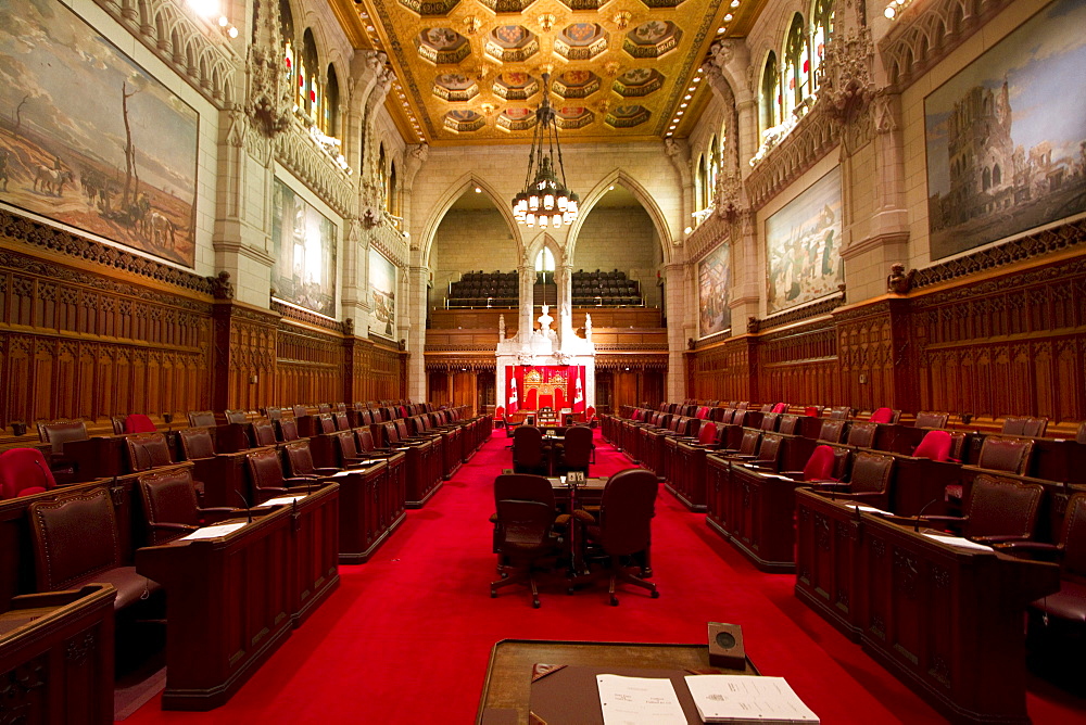 Senate Chamber in the Centre Block of tthe Parliament Buildings, Ottawa, Ontario, Canada