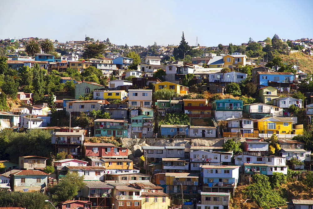 Panoramic view of Valparaiso from the Tower of Ascensor Cerro Polanco elevator, Valparaiso, Valparaiso Region, Chile