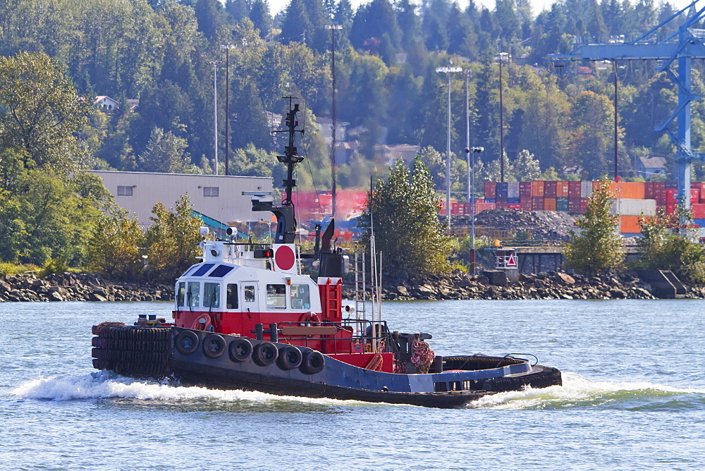 Tug boat on the Fraser River, New Westminster, British Columbia, Canada