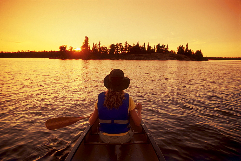 Girl (22 years old) Canoeing, Otter Falls, Whiteshell Provincial Park, Manitoba