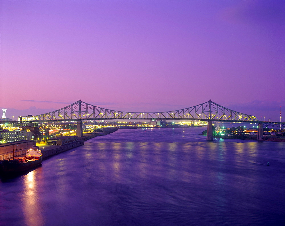 View of Jacques-Cartier Bridge and St. Lawrence River, Montreal, Quebec