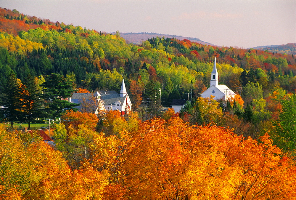 View of Village and Autumn Colors, Kinnear's Mills, Chaudiere-Appalaches Region, Quebec