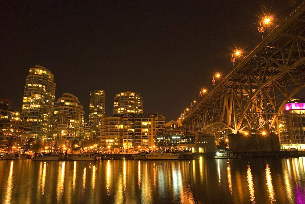 Granville Street bridge and city lights at night, Vancouver, British Columbia