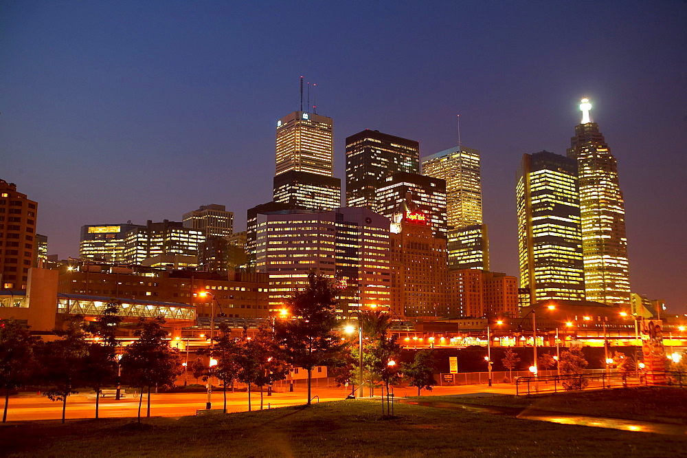 Buildings in Skyline at Night, Toronto, Ontario