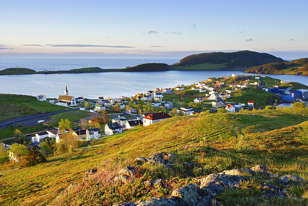 View of Village and Ocean at Sunrise, Trinity, Newfoundland