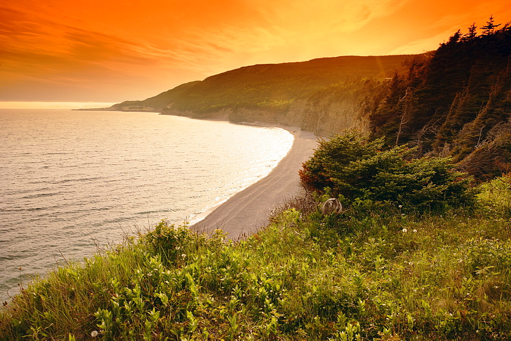 View of St. George's Bay at Sunset, Port au Port Peninsula, Sheaves Cove, Newfoundland