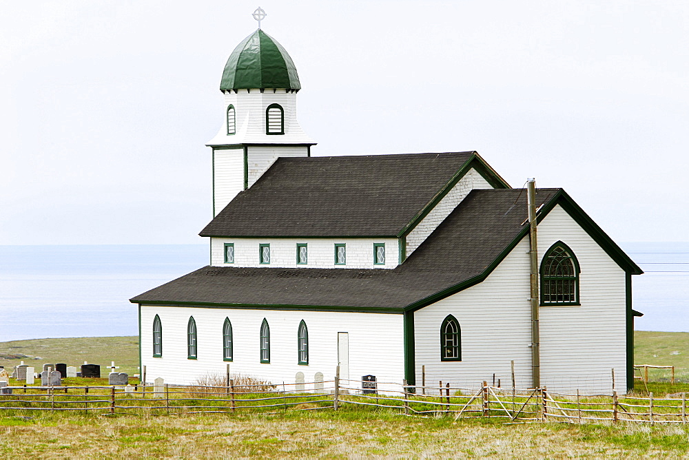 View of Church and the Gulf of St. Lawrence, Codroy, Newfoundland