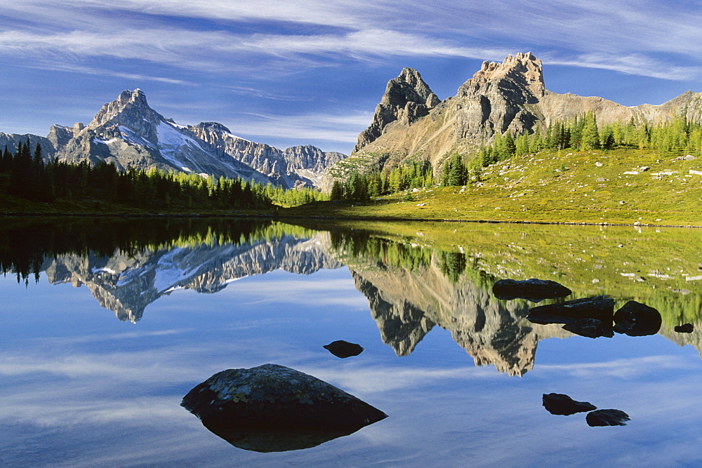 Wiwaxy Peaks and Cathedral Mountain from Opabin Plateau, Yoho National Park, British Columbia, Canada