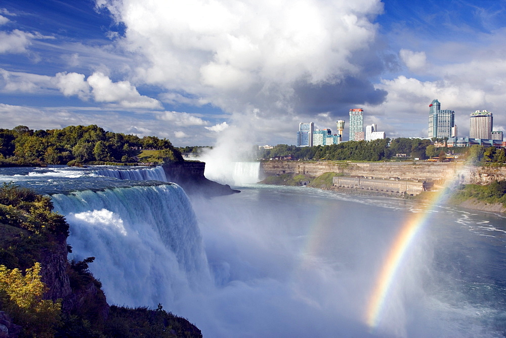 The American Falls, Niagara Falls, New York USA with Horseshoe Falls and Niagara Falls, Ontario, Canada in background