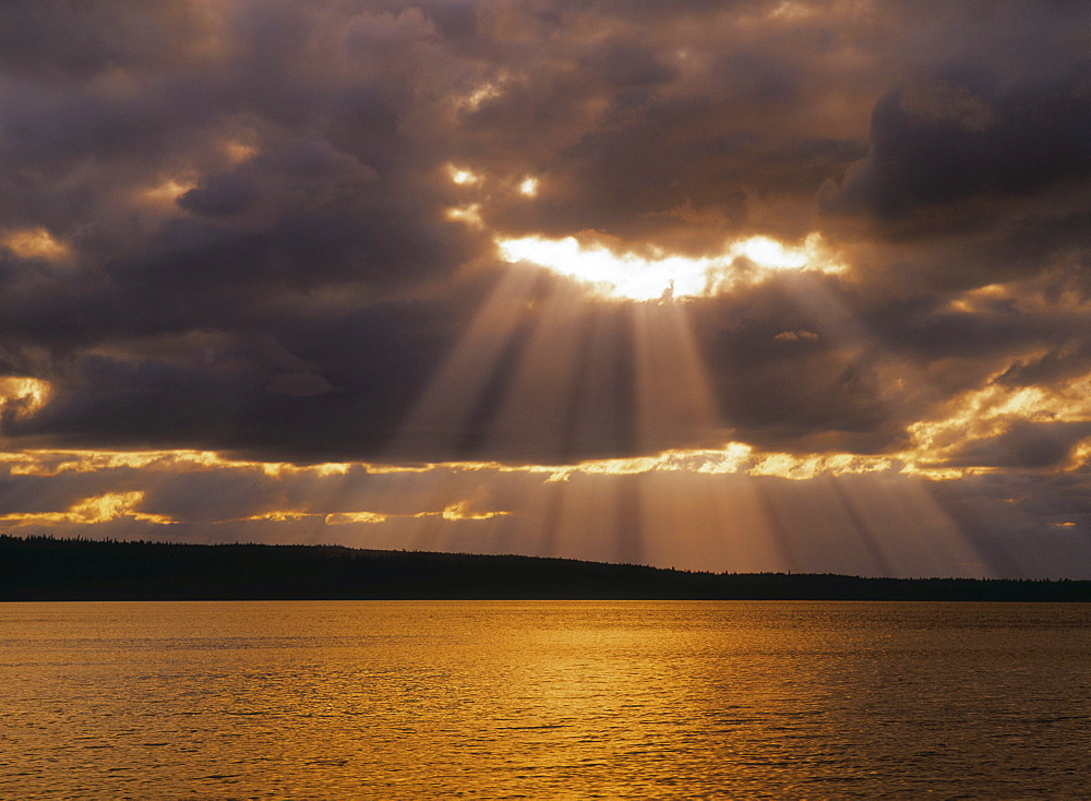 Sun through Clouds over Waskesiu Lake, Prince Albert National Park, Saskatchewan, Canada