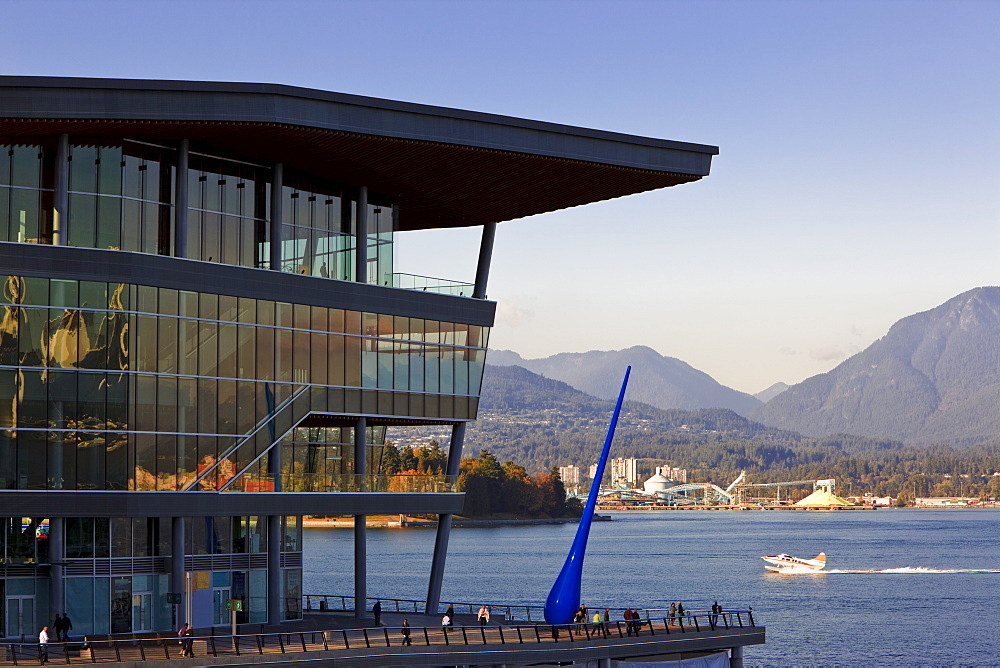 New Convention Centre and "Blue Drop" sculpture on pier, Coal Harbour, downtown Vancouver, British Columbia