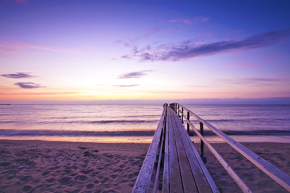 Wooden Pier Lake Winnipeg at sunrise, Matlock, Manitoba