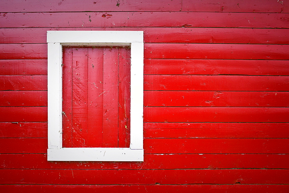 Red wood siding of historic Ice House Building, Hecla Village, Hecla Island Provincial Park, Manitoba