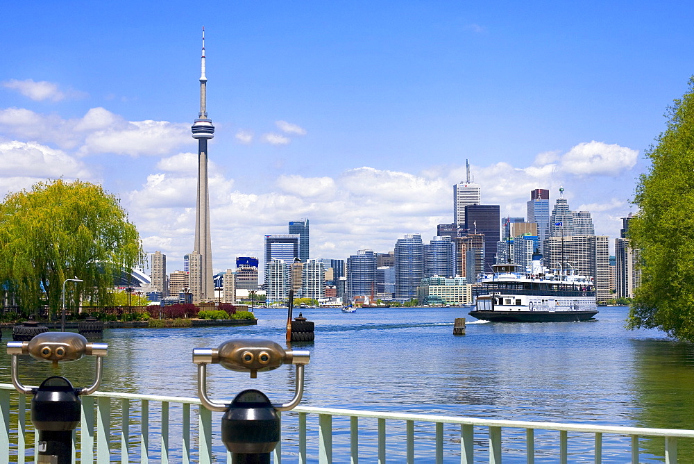 City skyline with ferry, from Centre Island, Toronto, Ontario