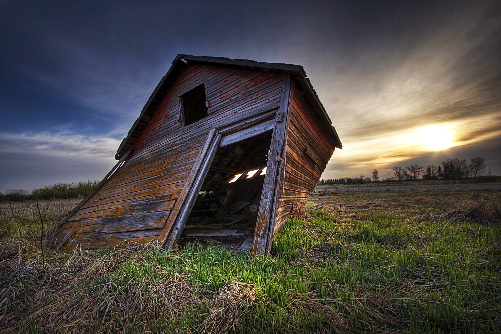 Falling Granary at Sunrise, Prairies in Edmonton, Alberta