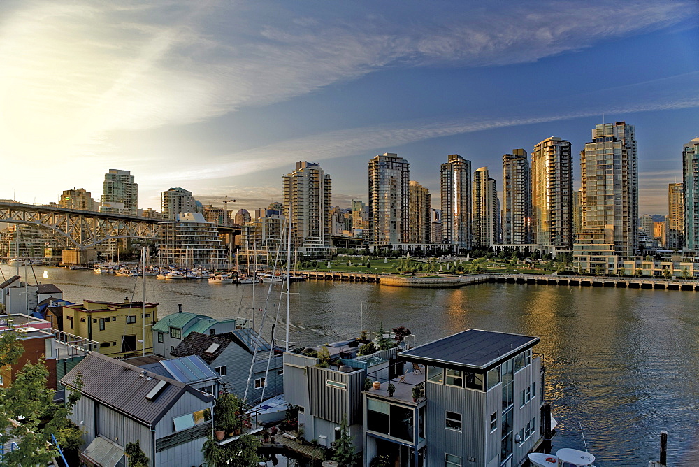 Downtown looking North-West over False Creek and Granville Island, Vancouver, British Columbia