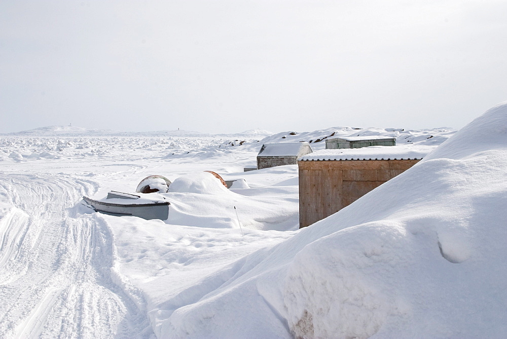 Snow covered sheds, Iqaluit, Nunavut