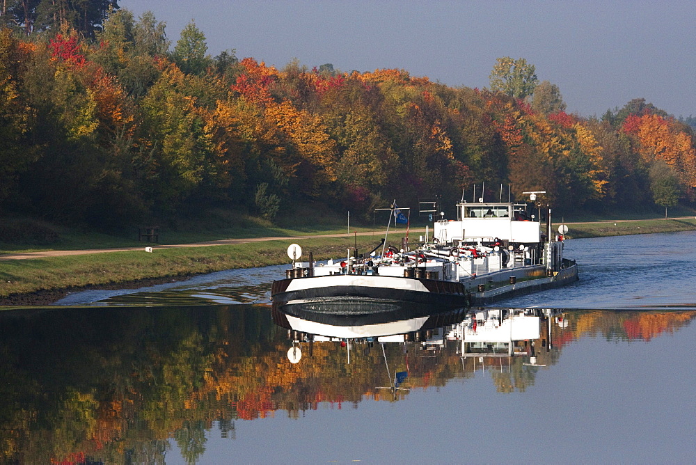 Riverboat on the Main-Danube Canal between Bamberg and Nuremberg, Bavaria, Germany