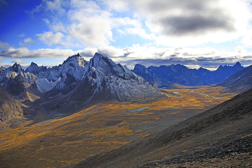 The Tombstone Pass with Mount Monolith and Tombstone Mountain in autumn, Tombstone Territorial Park, Yukon