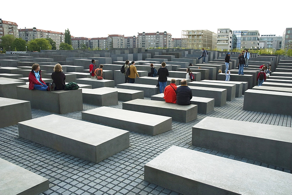 People at the Memorial to the Murdered Jews of Europe, Berlin, Germany