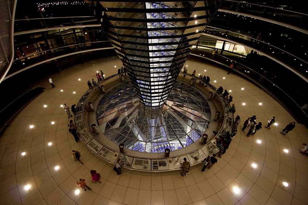 Inside Norman Foster's Dome of the Reichstag Building at night, Berlin, Germany