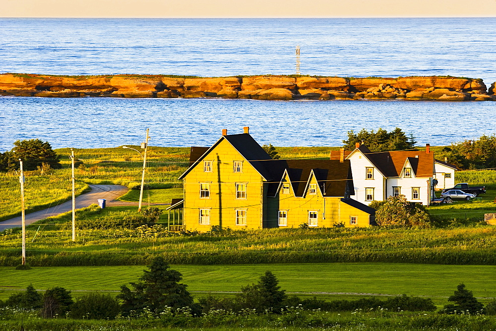 Pointe-Saint-Pierre and Plate Island at sunset, Gaspesie, Quebec