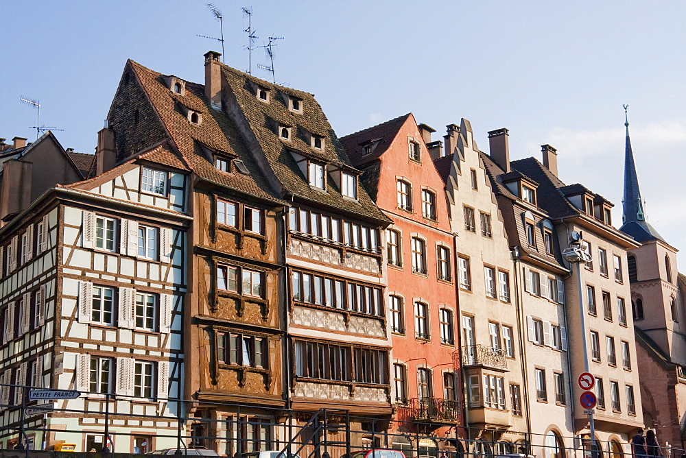 Alsatian houses on the Quai des Bateliers by the Ill river, Strasbourg, France