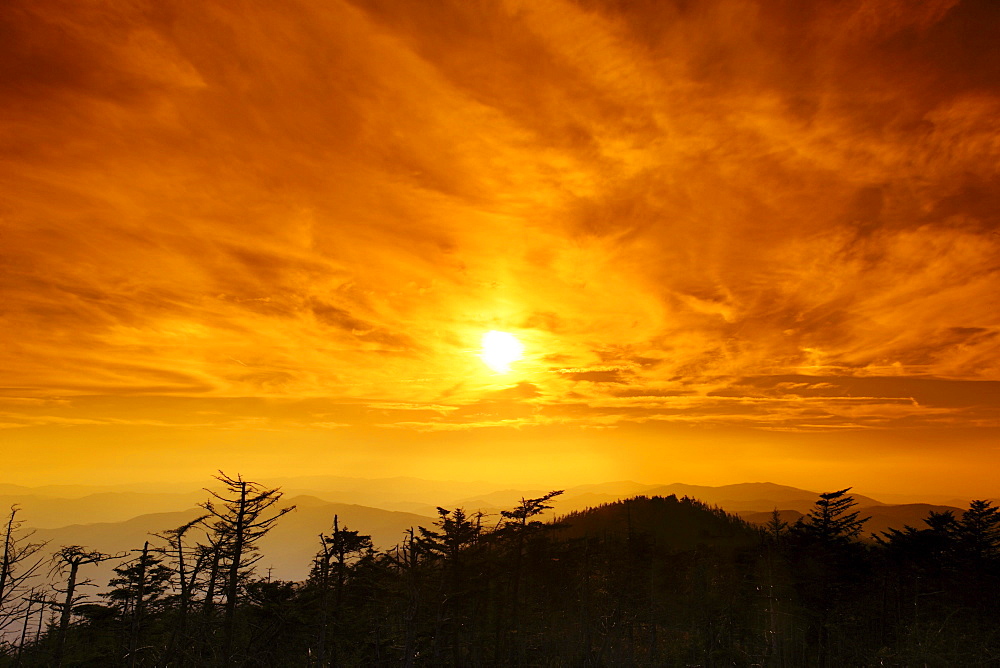 Sunset over mountains from top of Clingmans Dome, Great Smoky Mountains National Park, North Carolina