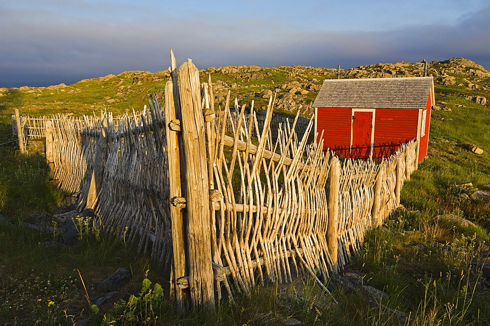 Rustic Stick Fence and Shed at Cape Bonavista Lighthouse Provincial Historic Site, Newfoundland