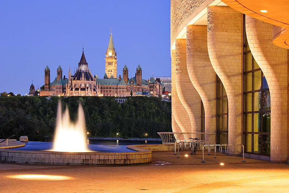 Canadian Museum of Civilization and Parliament Hill in Ottawa at Twilight, Hull, Quebec