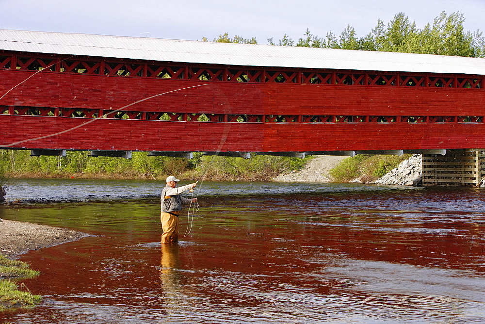 Senior Fly Fishing, Matapedia River, Gaspesie Region Quebec