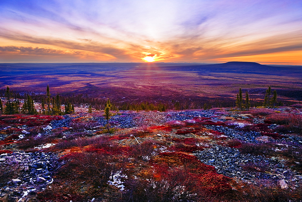 Fall colours and sunset along Dempster Highway, Yukon