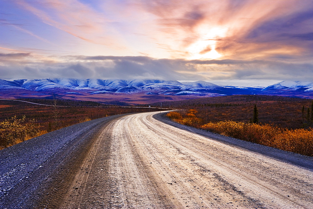 Dempster Highway, Arctic Circle and Richardson Mountains at sunrise, Yukon