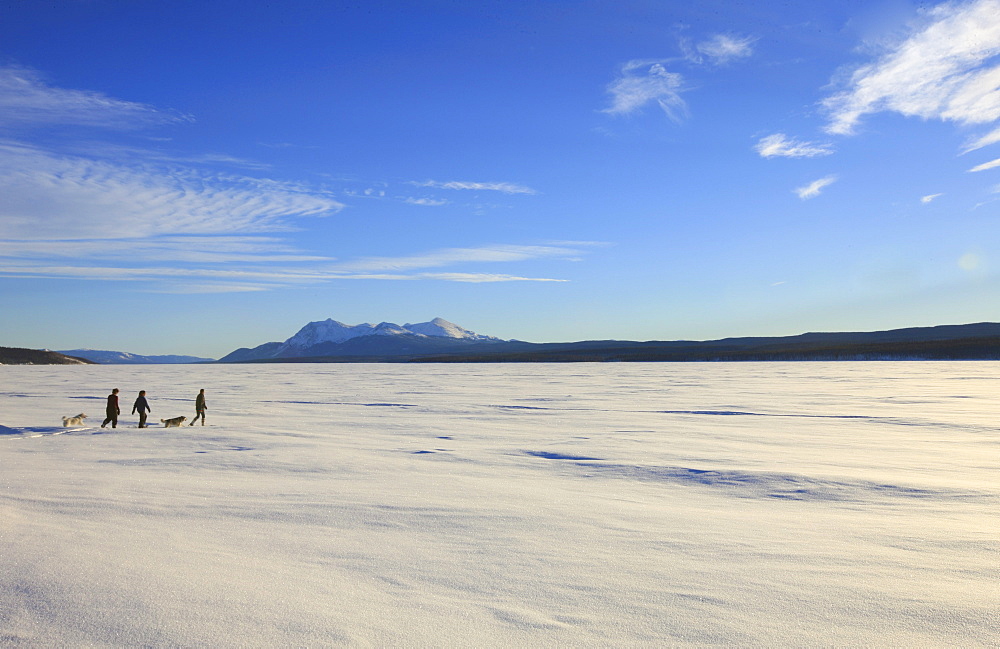Snowshoeing across the frozen Teslin Lake, Yukon