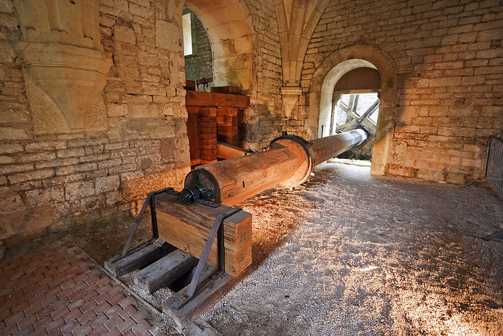 Crank of the hydraulic hammer in the forge of the Cistercian Abbey of Fontenay, Cute d'Or, France